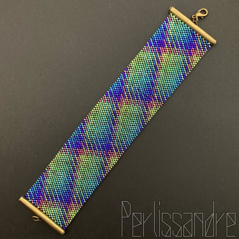 PEACOCK Bracelet - Beaded Plaid Pattern
