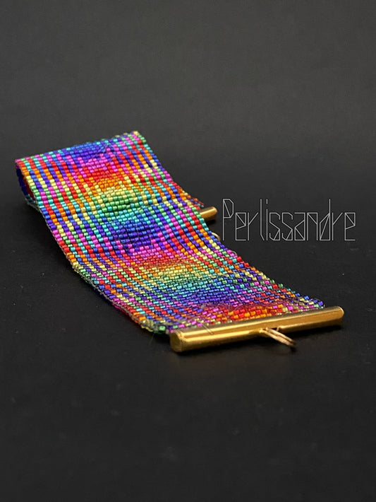 ROYGBIV Bead Loom Bracelet Plaid Pattern PERLISSANDRE